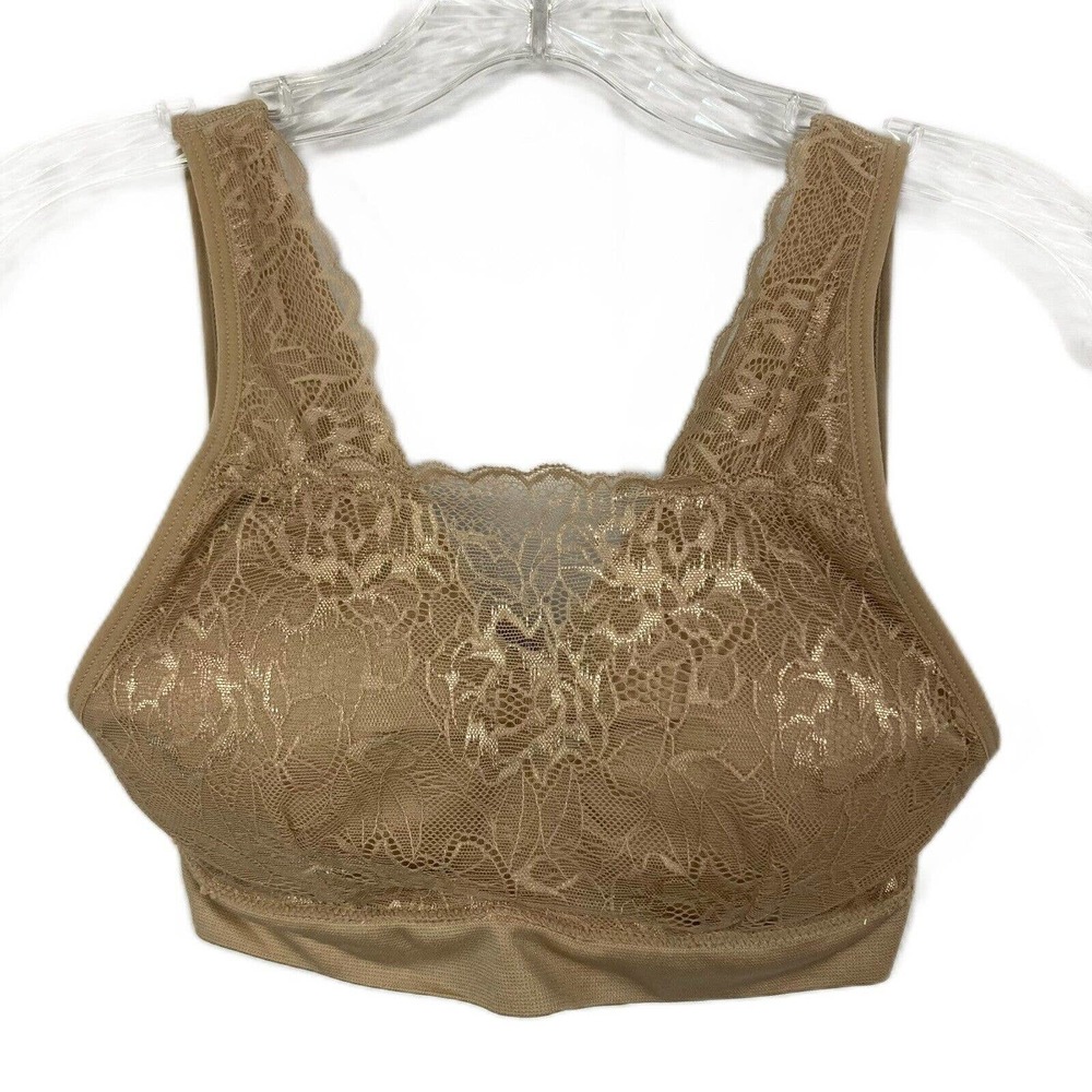 Breezies Bra‎ Womens Sz S Beige Stretch Lace Full Coverage Wireless Comfort